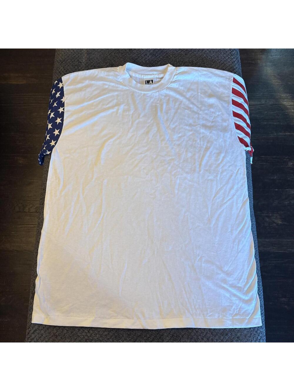 Vintage LA Sportswear T-Shirt American Flag Sleeves Single Stitch USA Mens XL - Picture 2 of 9